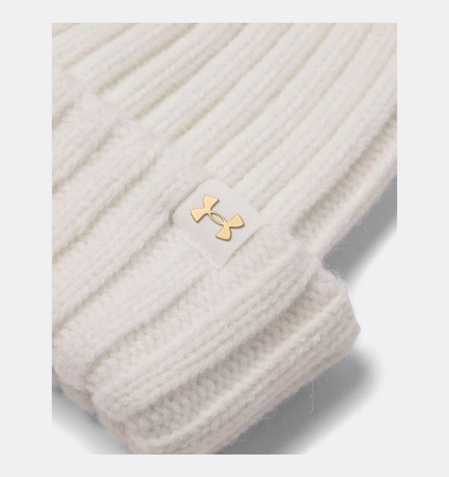 Women's | Under Armour | 1386637-114 | Halftime Pom Beanie | White Quartz / Metallic Gold