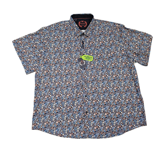 Men's | Oxford Street of London | S24OX4305 | Short Sleeve Button Down | Brown & Blue Blooms