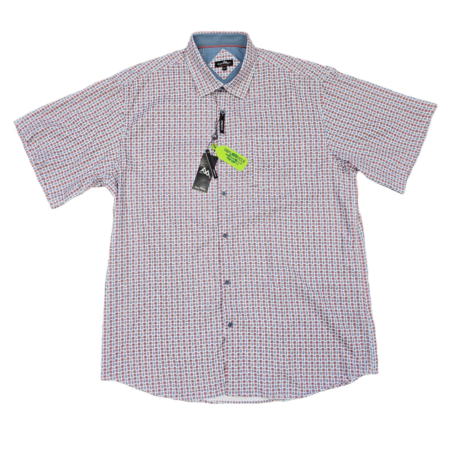 Men's | Black Ice | S24BIS4203 | Short Sleeve Button Down | Red & Blue Pattern