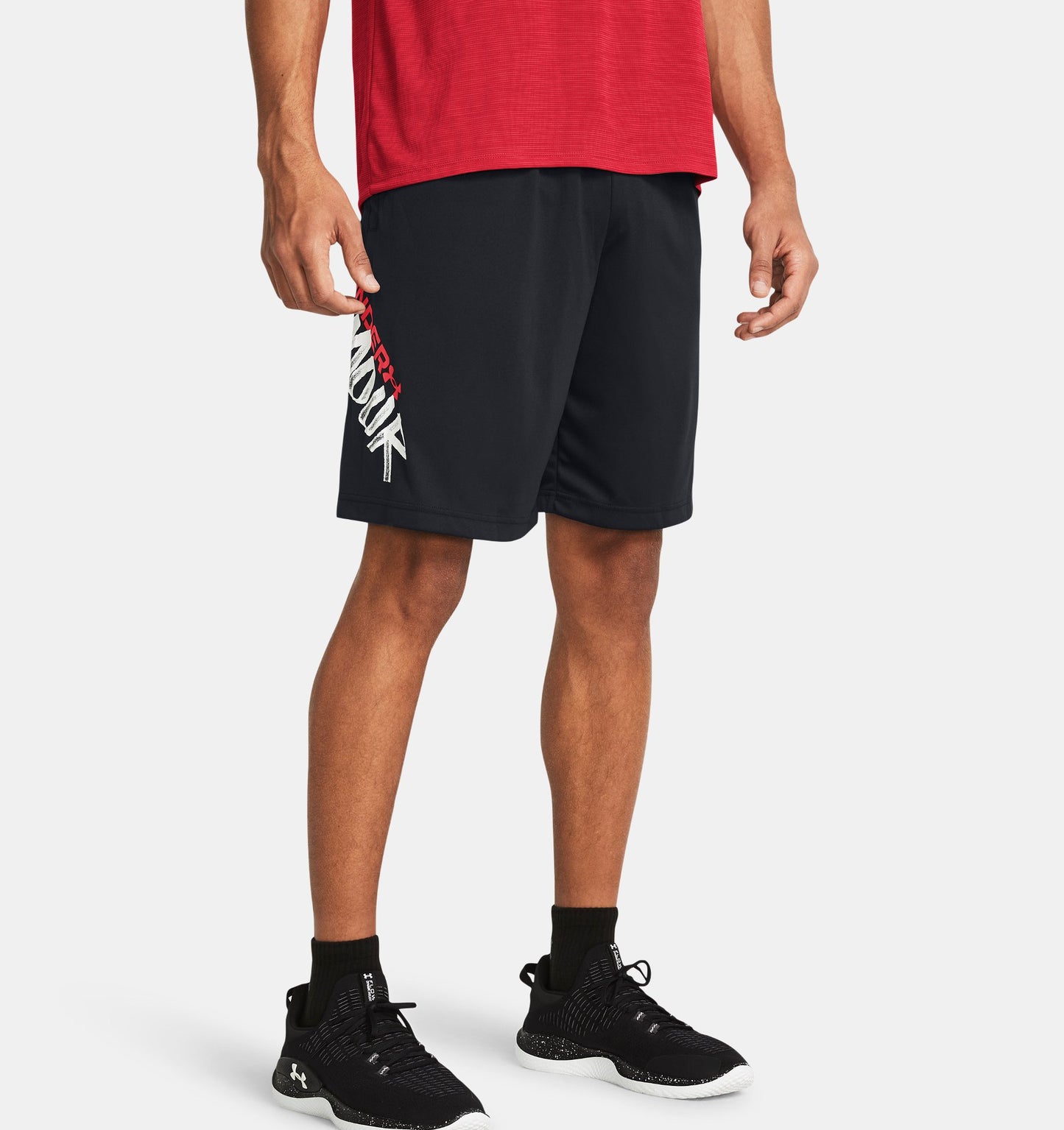 Men's | Under Armour | 1383354-001 | Tech™ Wordmark Shorts | Black / Red Solstice