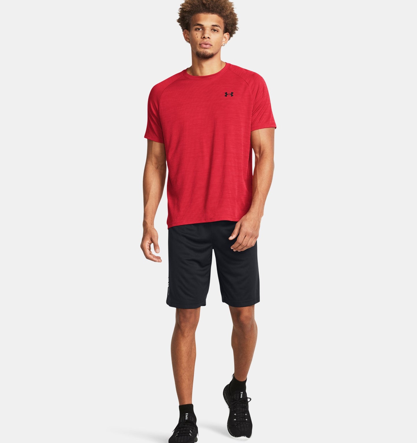 Men's | Under Armour | 1383354-001 | Tech™ Wordmark Shorts | Black / Red Solstice