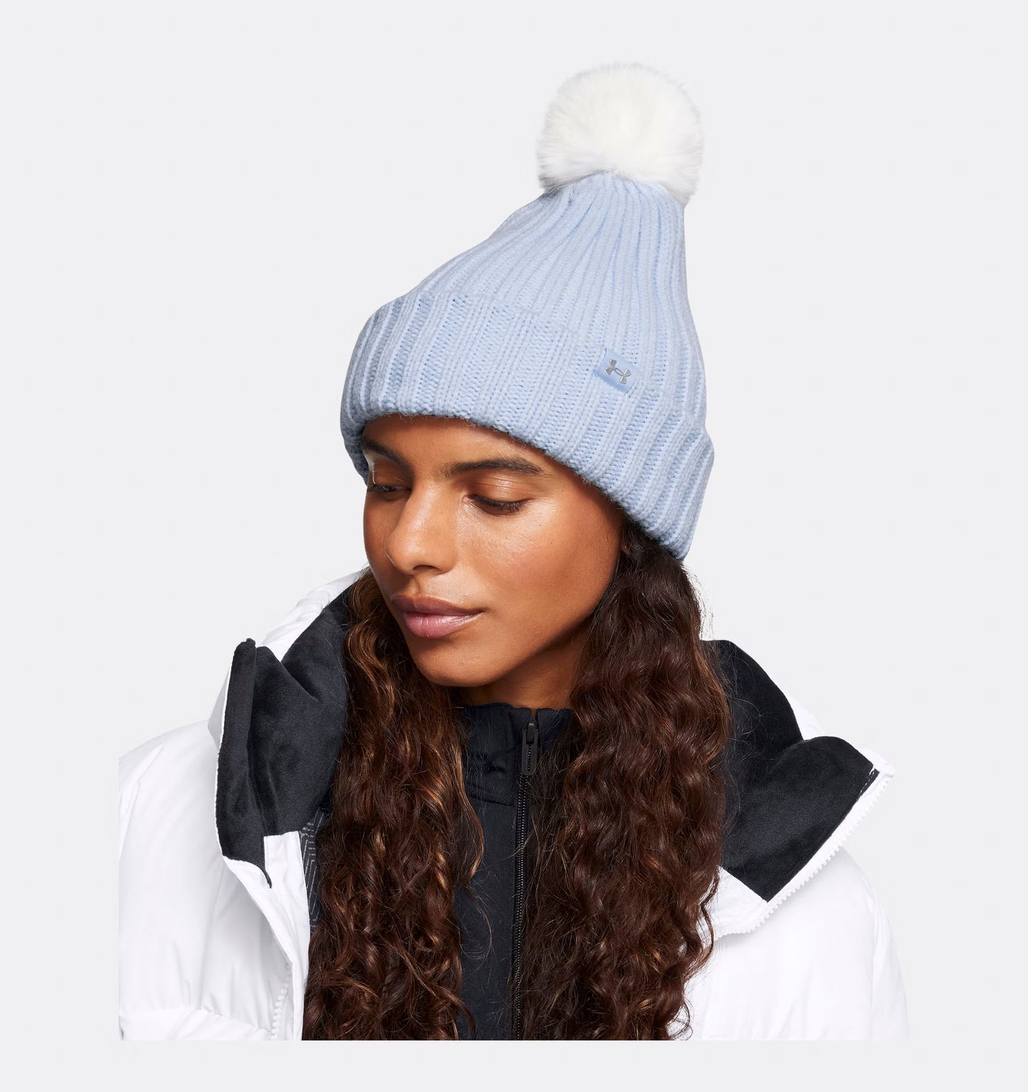 Women's | Under Armour | 1386637-464 | Halftime Pom Beanie | Nimbus Blue / Metallic Silver