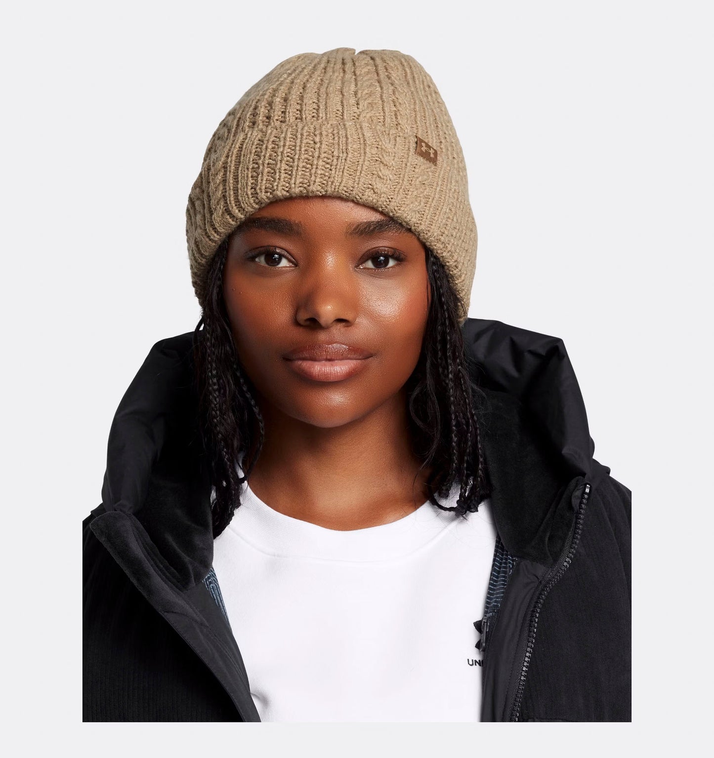 Women's | Under Armour | 1386639-263 | Halftime Cable Knit Beanie | Camel / Coyote