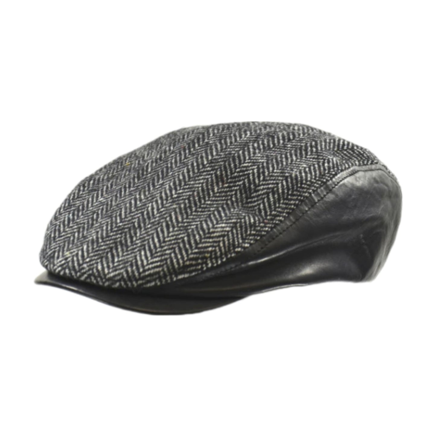 Men's | Crown Cap | 1-96900 | Herringbone Ivy Cap With Leather Visor | Black Herringbone