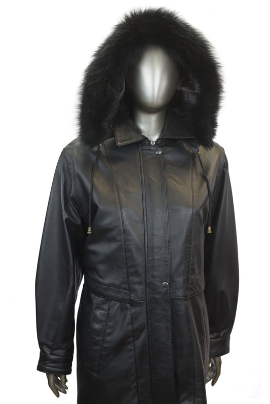 Women's | Jez | 9027 | Long Leather Parka | Black