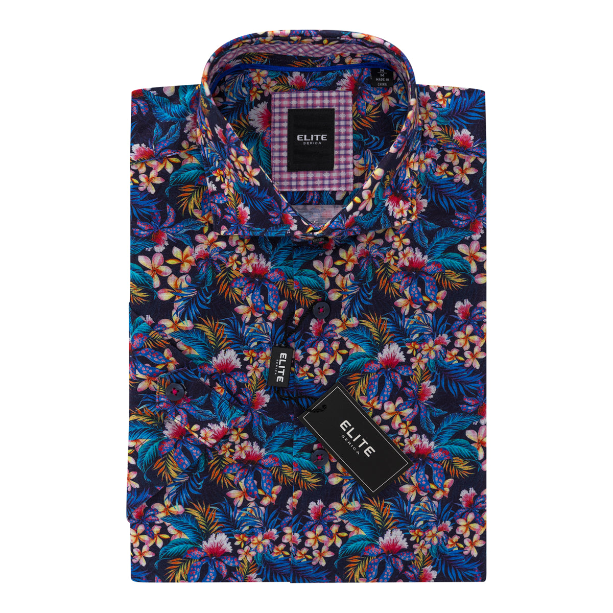 Men's | Elite | ESP195903 | Short Sleeve Sport Shirt | 100% Cotton | Prato2 Blue Floral