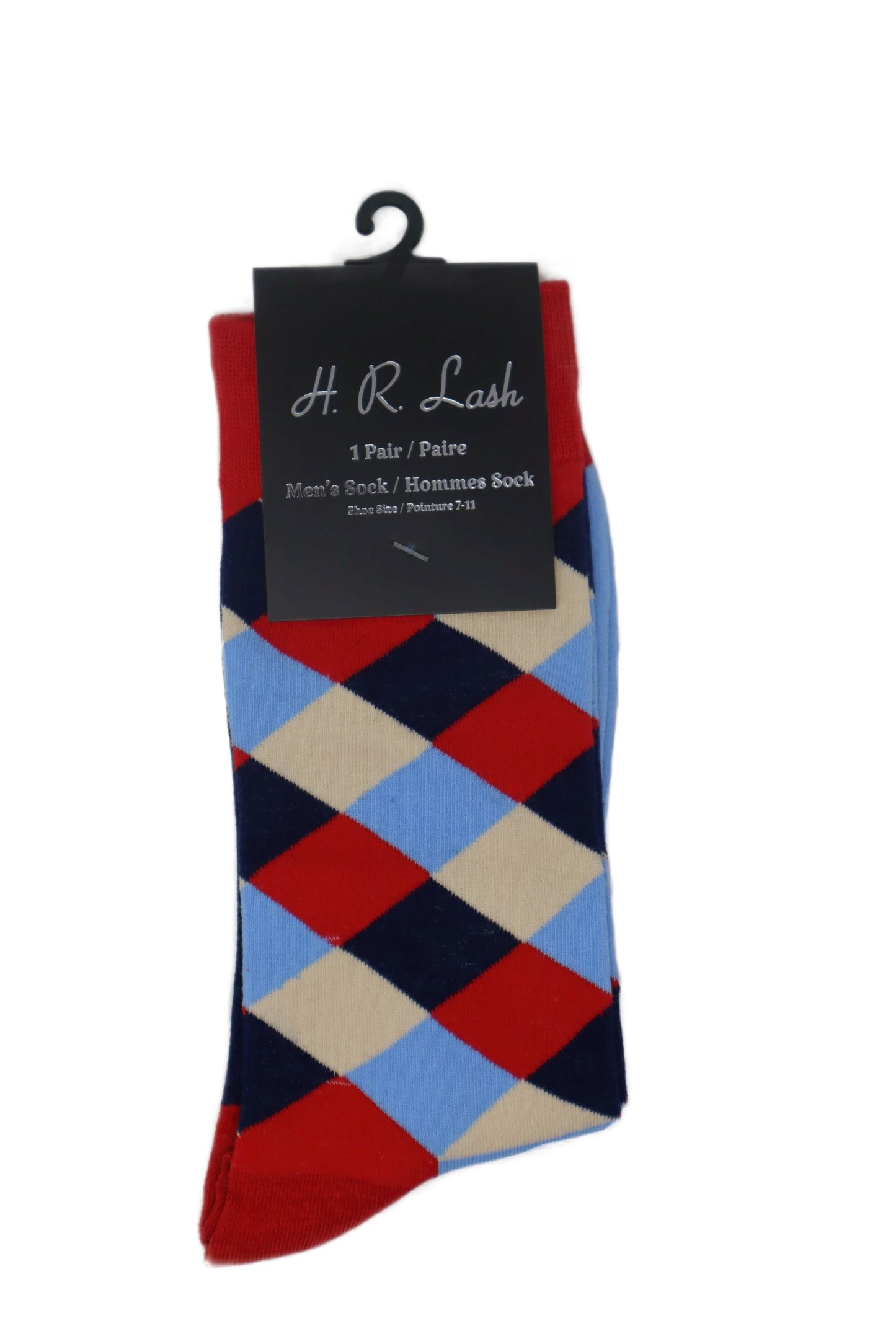 H. R. Lash | FS240 | Fun Socks | Red/Blue/Tan Check