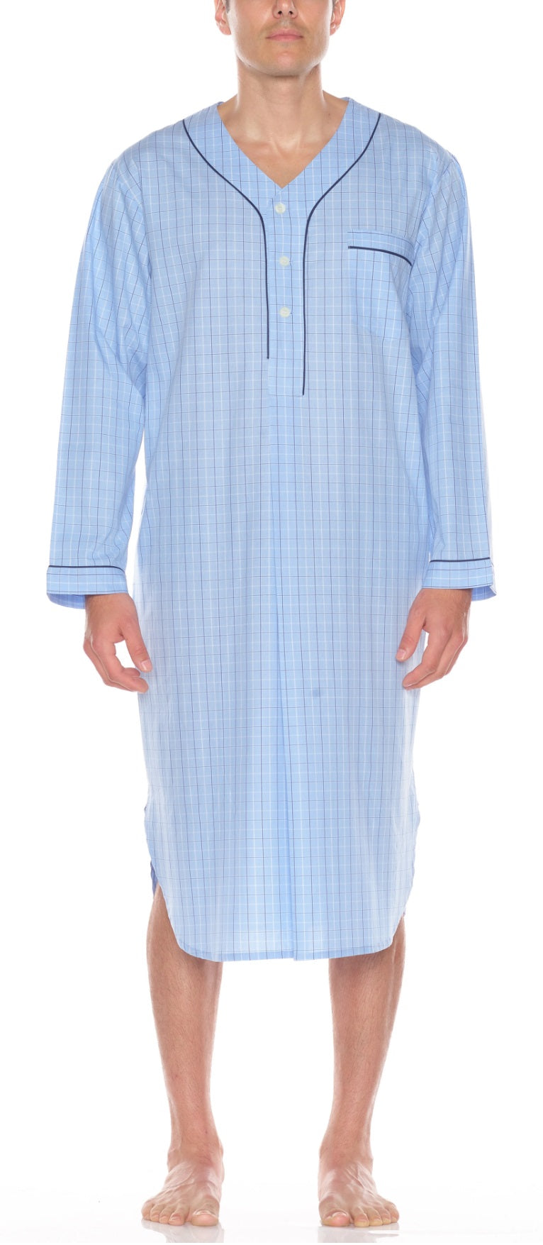 Majestic | 3034125| 100% Cotton|  Night Shirt | Light Blue Check