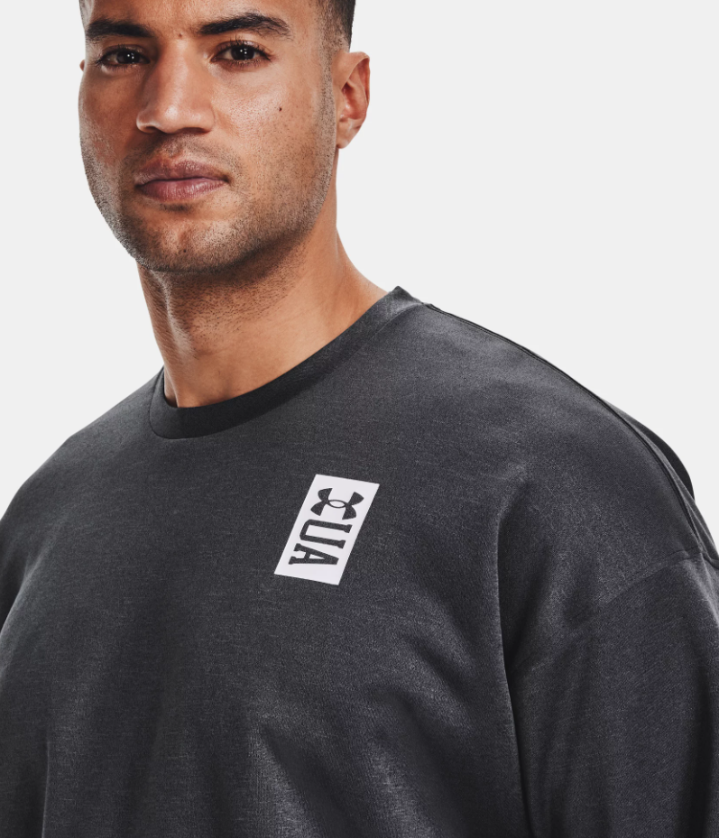 Men's | Under Armour | 1361757 | RECOVER Crew Long Sleeve Shirt | Black Full Heather / White