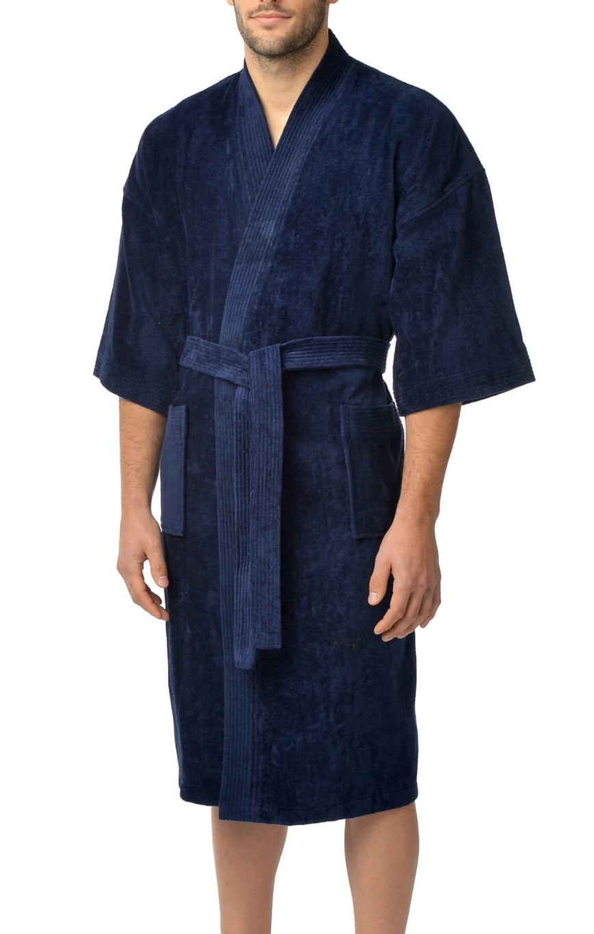 Majestic |1871120-412 | Solid Terry Velour Kimono Robe | Navy