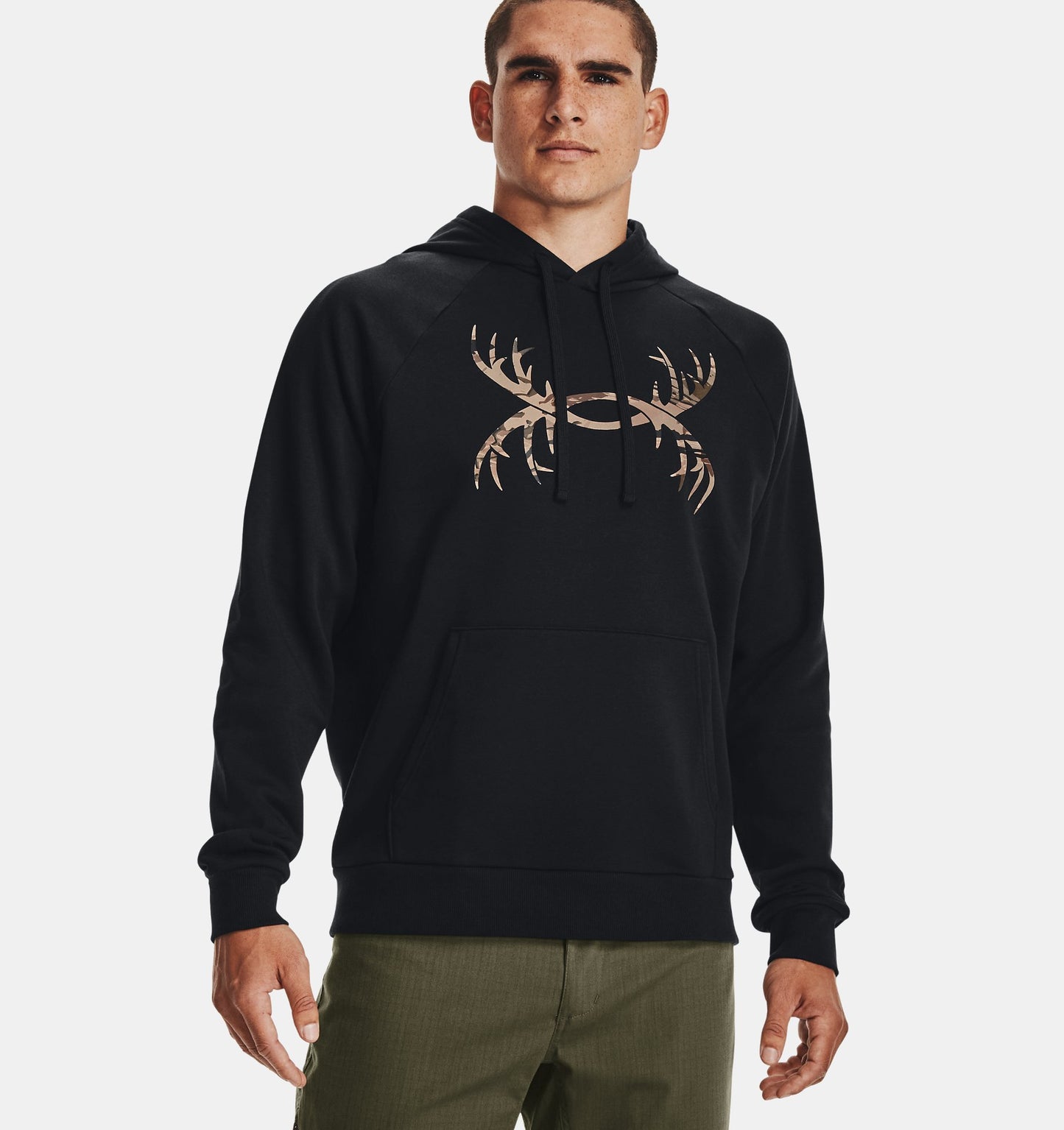 Men's | Under Armour | 1365679 | Rival Fleece Antler Hoodie | Black / UA Barren Camo